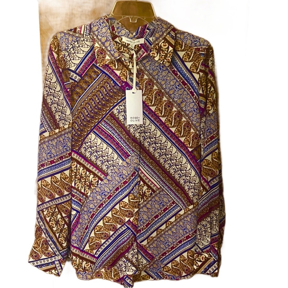 Rose & Olive Multicolor Geometric Button-Down Shirt
